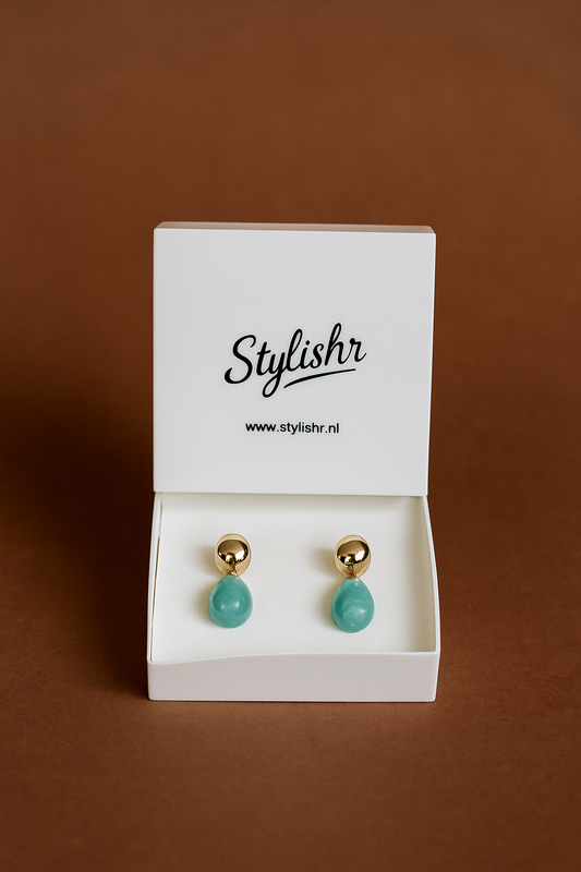 Goudkleurige Oorbellen met Turquoise Druppel