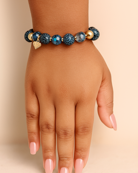 Blauw-Gouden Kralenarmband