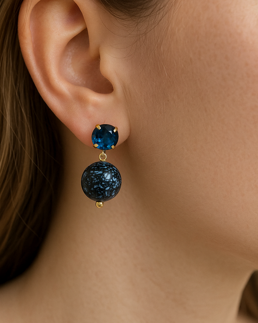 Blauw-Gouden Oorbellen met Resin & Kristal