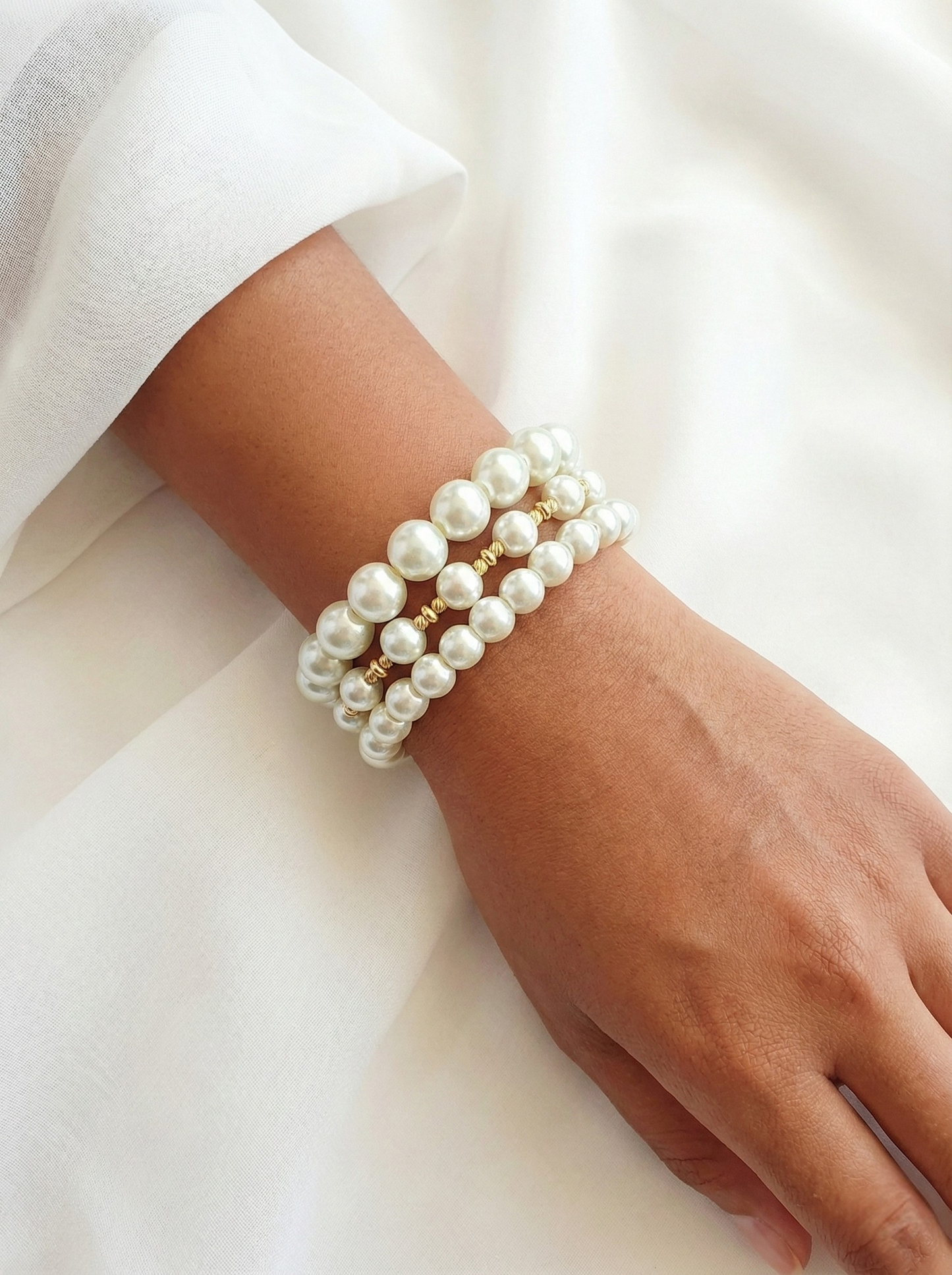 Set van 3 Witte Parelarmbanden