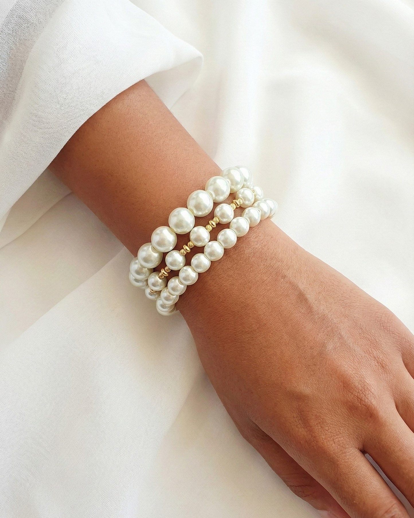 Set van 3 Witte Parelarmbanden