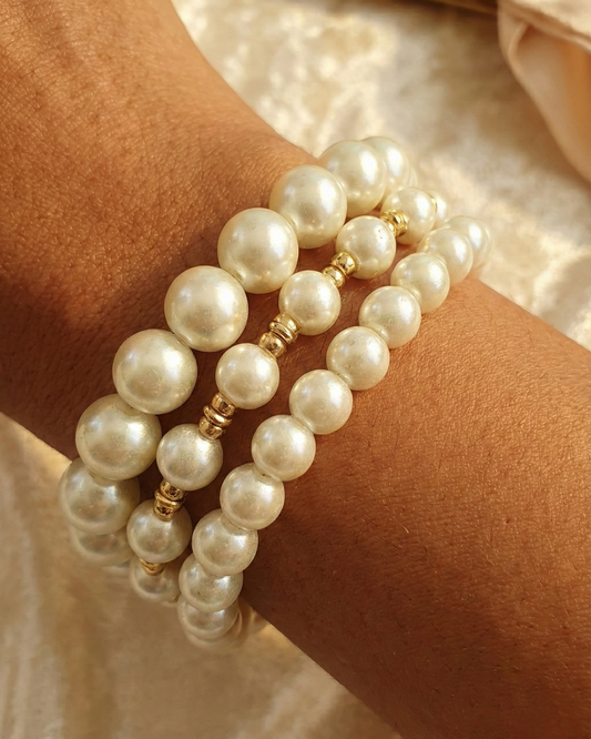 Set van 3 Witte Parelarmbanden
