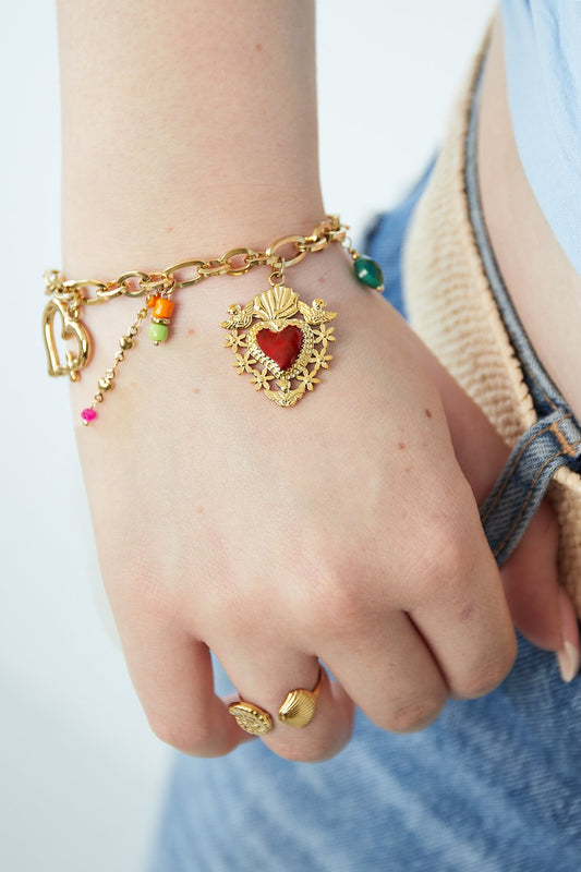 Milagros Heart Armband met Bedels