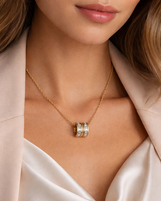 Gouden Ketting met Ring Hanger en Zirkonia