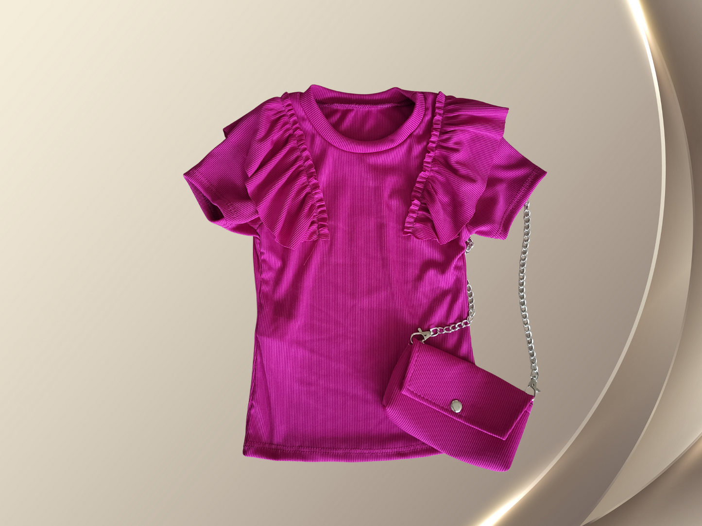 T-shirt met Ruffles & Schoudertasje Roze