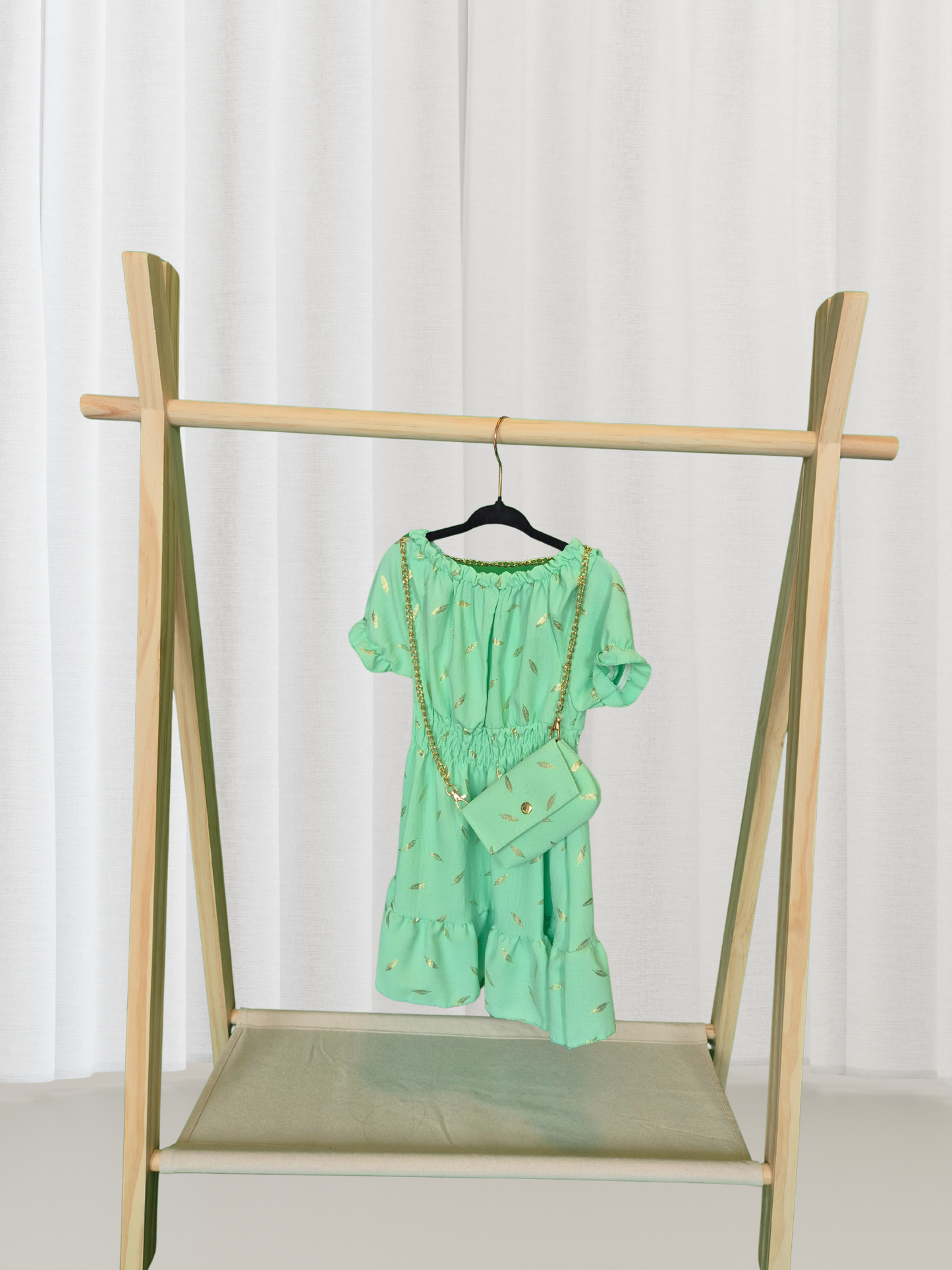 Meisjesjurk met Gouden Details en Schoudertasje