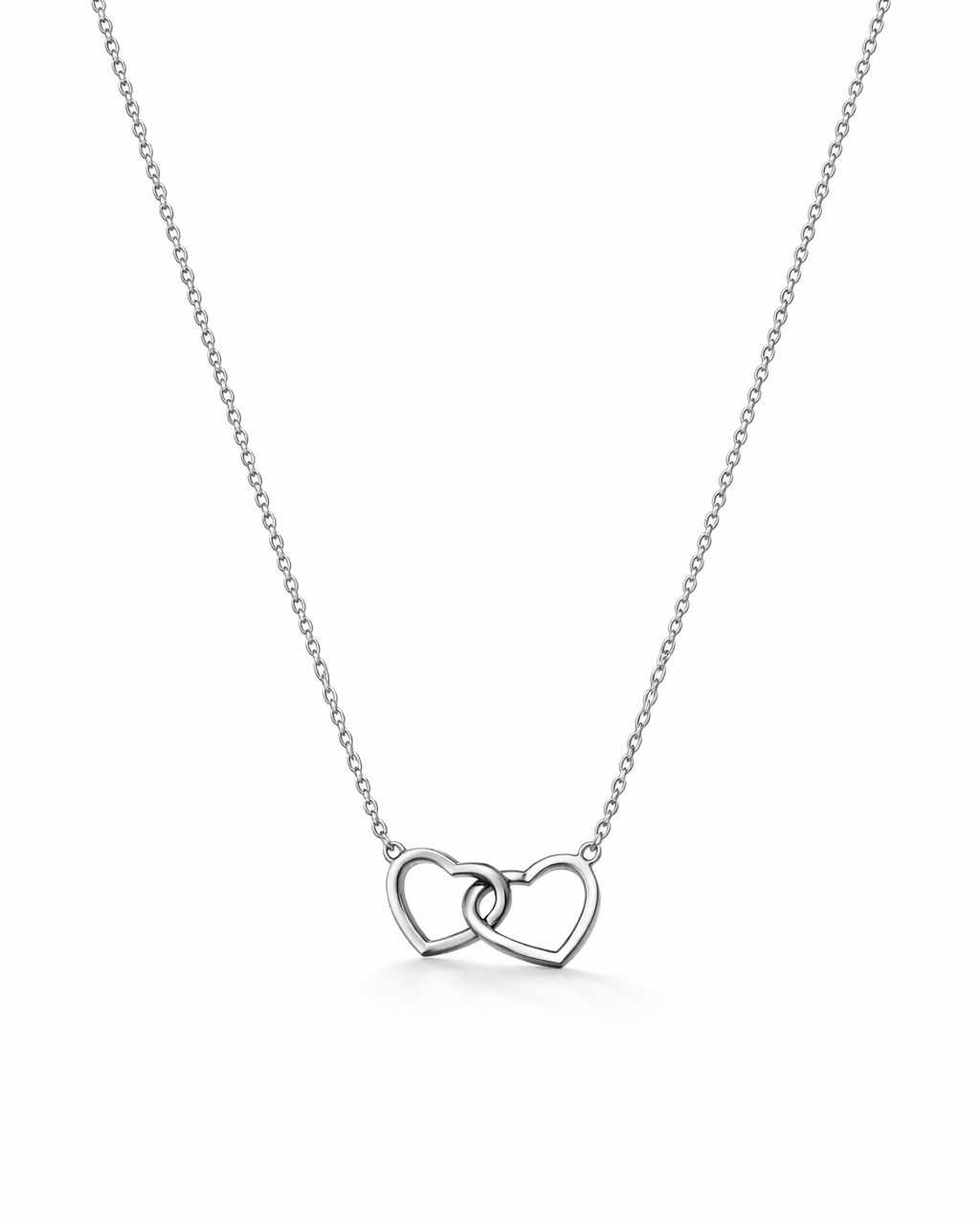 Zilverkleurige Ketting met mini Dubbele Hartjes
