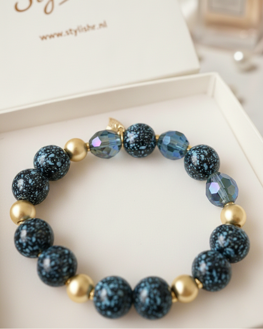 Blauw-Gouden Kralenarmband
