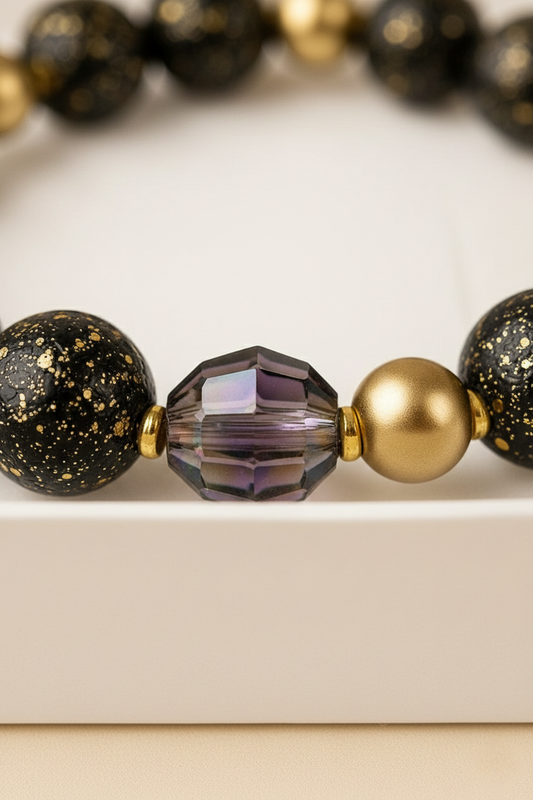 Zwart-Gouden Armband met Resin & Kristal