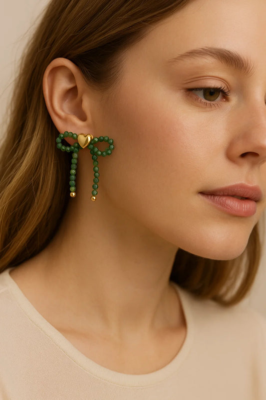 Strik Oorbellen Groen-Goud met Hartje