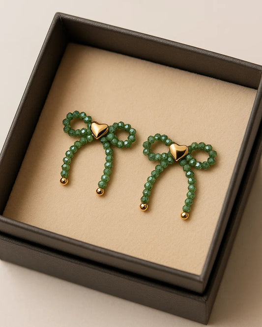 Strik Oorbellen Groen-Goud met Hartje