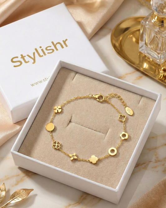 Goudkleurige Bedelarmband met Clover