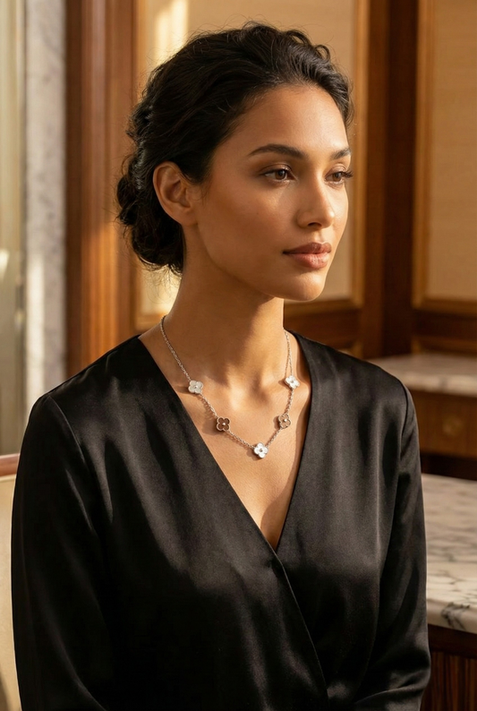 Zilverkleurige Clover Ketting