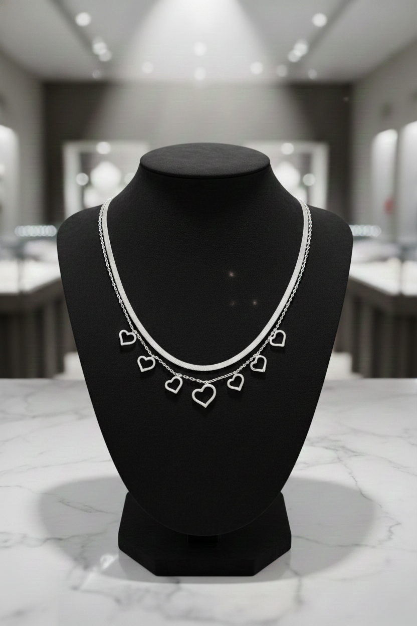 Chunky Heart Ketting Zilver