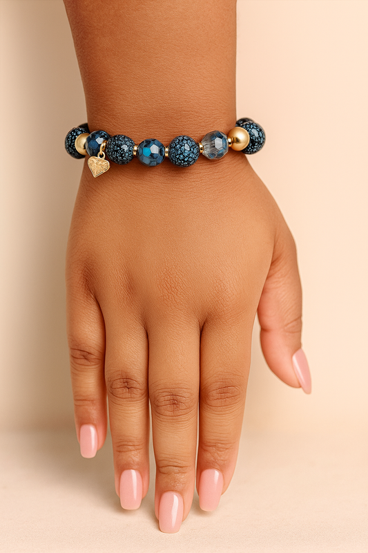 Blauw-Gouden Kralenarmband