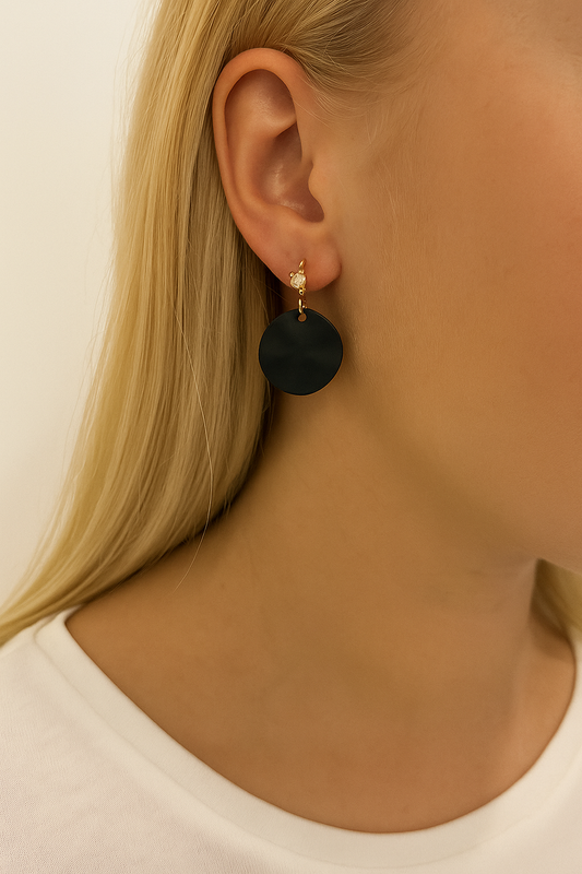 Zwarte Ronde Oorhangers met Kristal