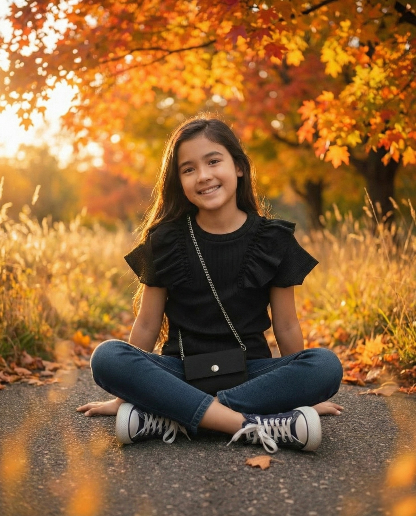 T-shirt met Ruffles & Schoudertasje zwart