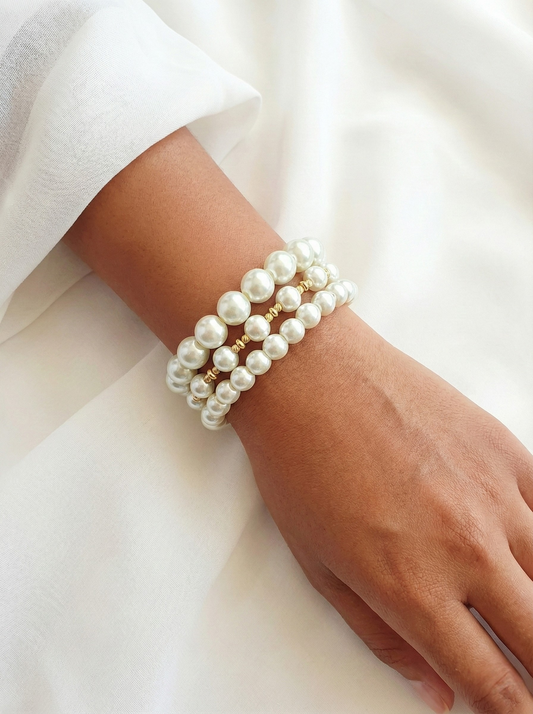 Set van 3 Witte Parelarmbanden