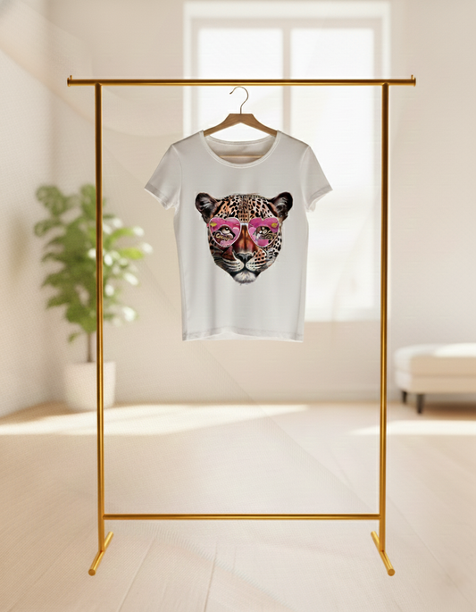 T-shirt met Panterprint en Roze Hartjesbril