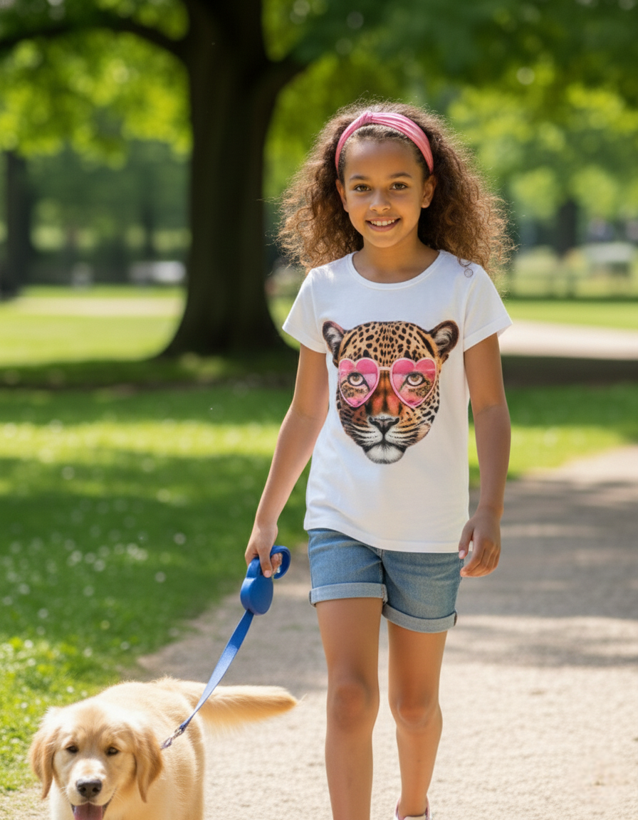 T-shirt met Panterprint en Roze Hartjesbril