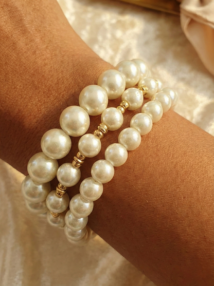 Set van 3 Witte Parelarmbanden
