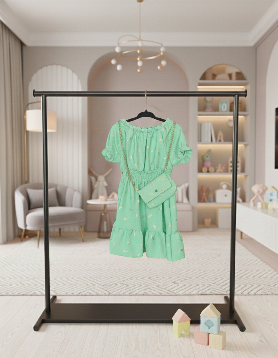 Meisjesjurk met Gouden Details en Schoudertasje