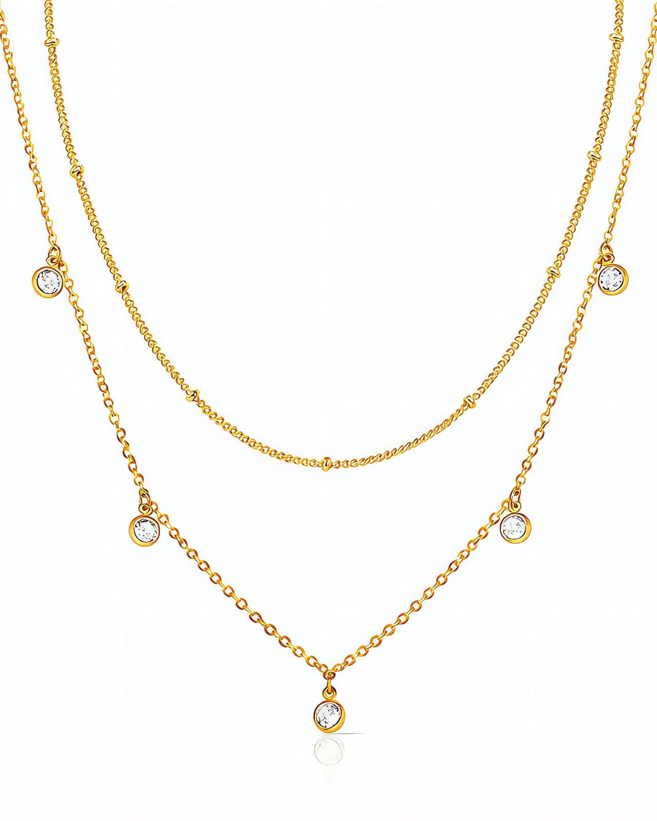 Gouden Layered Ketting met Zirkonia