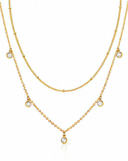 Gouden Layered Ketting met Zirkonia
