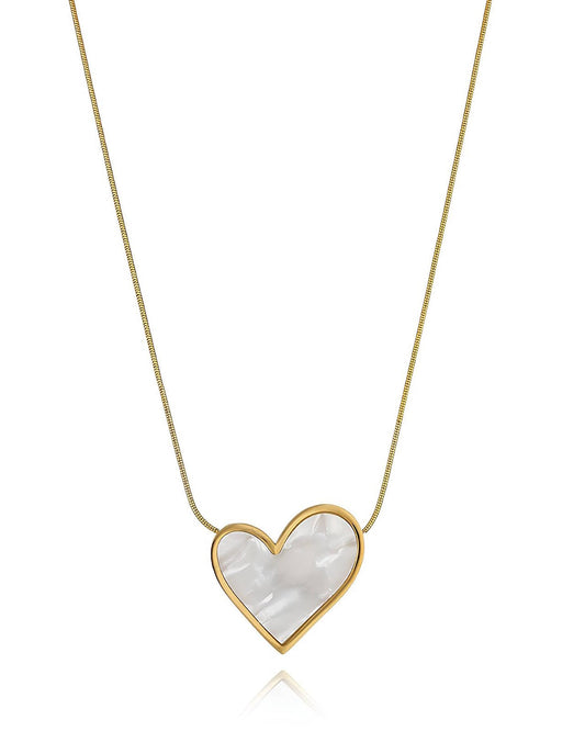 Gouden Hart Ketting met Parelmoer Look