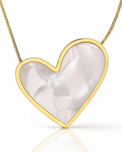 Gouden Hart Ketting met Parelmoer Look