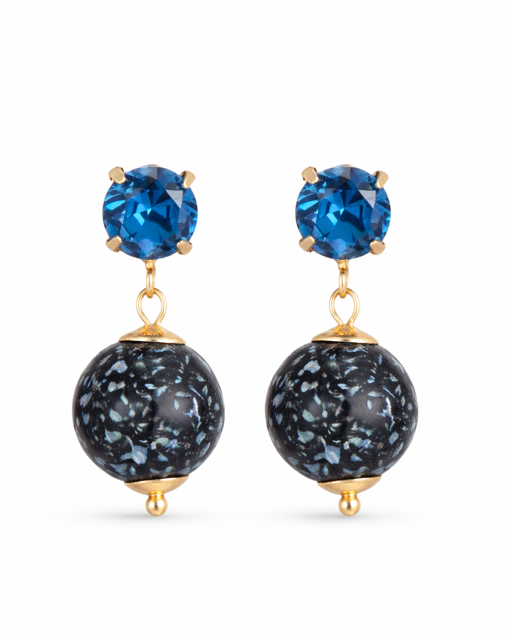 Blauw-Gouden Oorbellen met Resin & Kristal