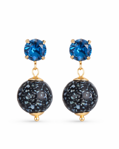 Blauw-Gouden Oorbellen met Resin & Kristal