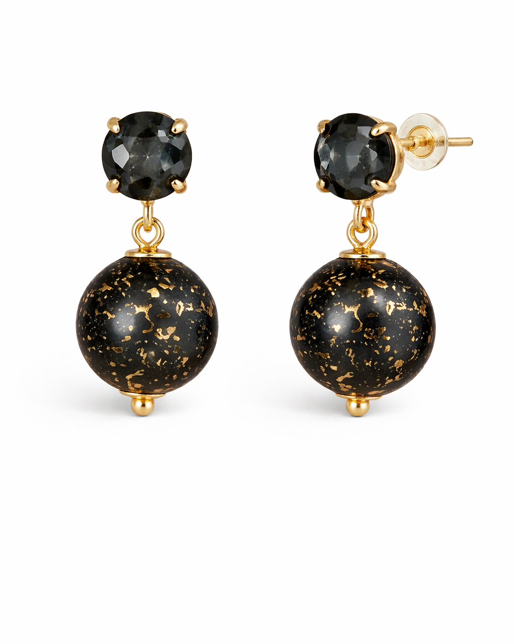 Zwart-Gouden Oorbellen met Resin Kralen