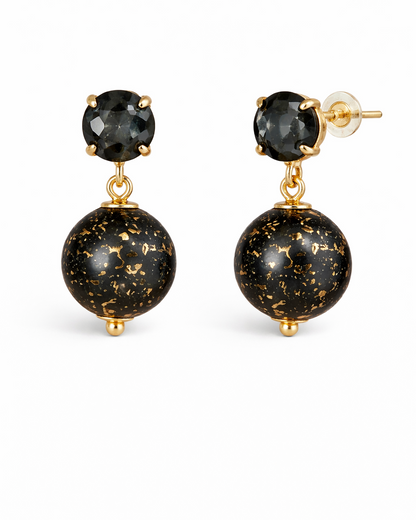 Zwart-Gouden Oorbellen met Resin Kralen