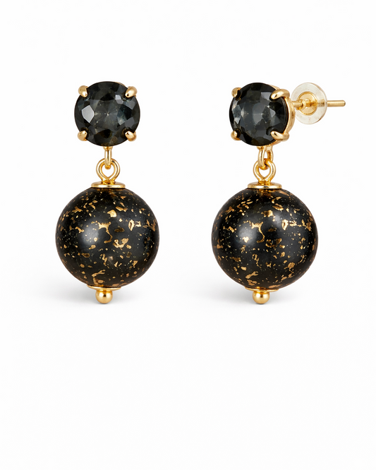 Zwart-Gouden Oorbellen met Resin Kralen