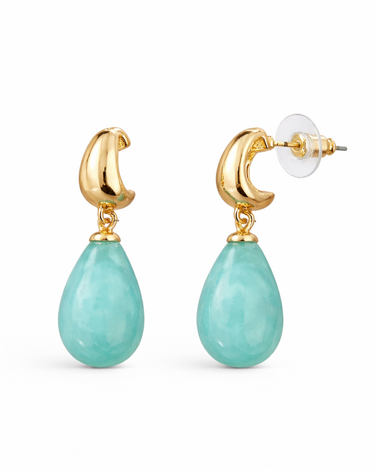 Goudkleurige Oorbellen met Turquoise Druppel