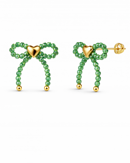 Strik Oorbellen Groen-Goud met Hartje