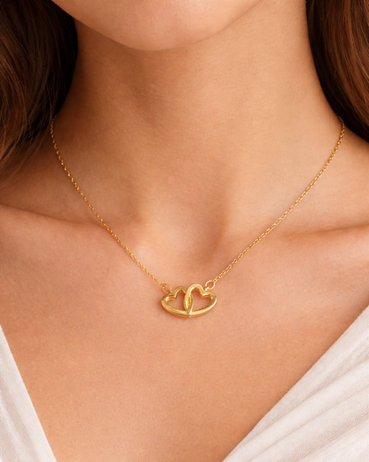 Gouden Ketting Dubbele Hartjes met Zirkonia