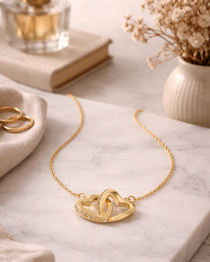 Gouden Ketting Dubbele Hartjes met Zirkonia