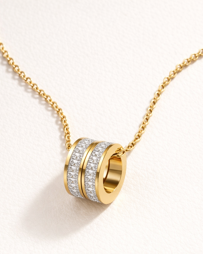 Gouden Ketting met Ring Hanger en Zirkonia