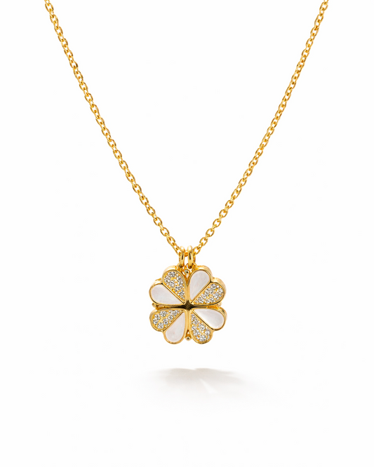 Gouden Ketting Klaver met Parelmoer en Zirkonia