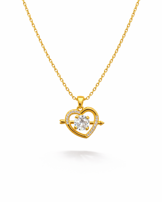 Gouden Hart Ketting met Pijl en Zirkonia
