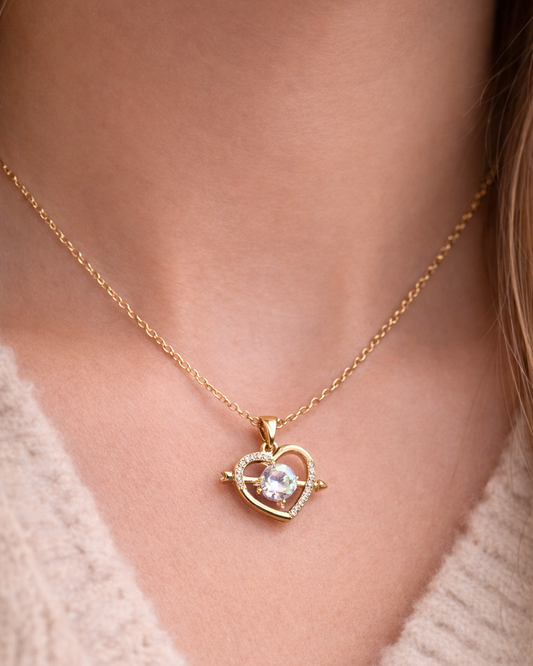 Gouden Hart Ketting met Pijl en Zirkonia