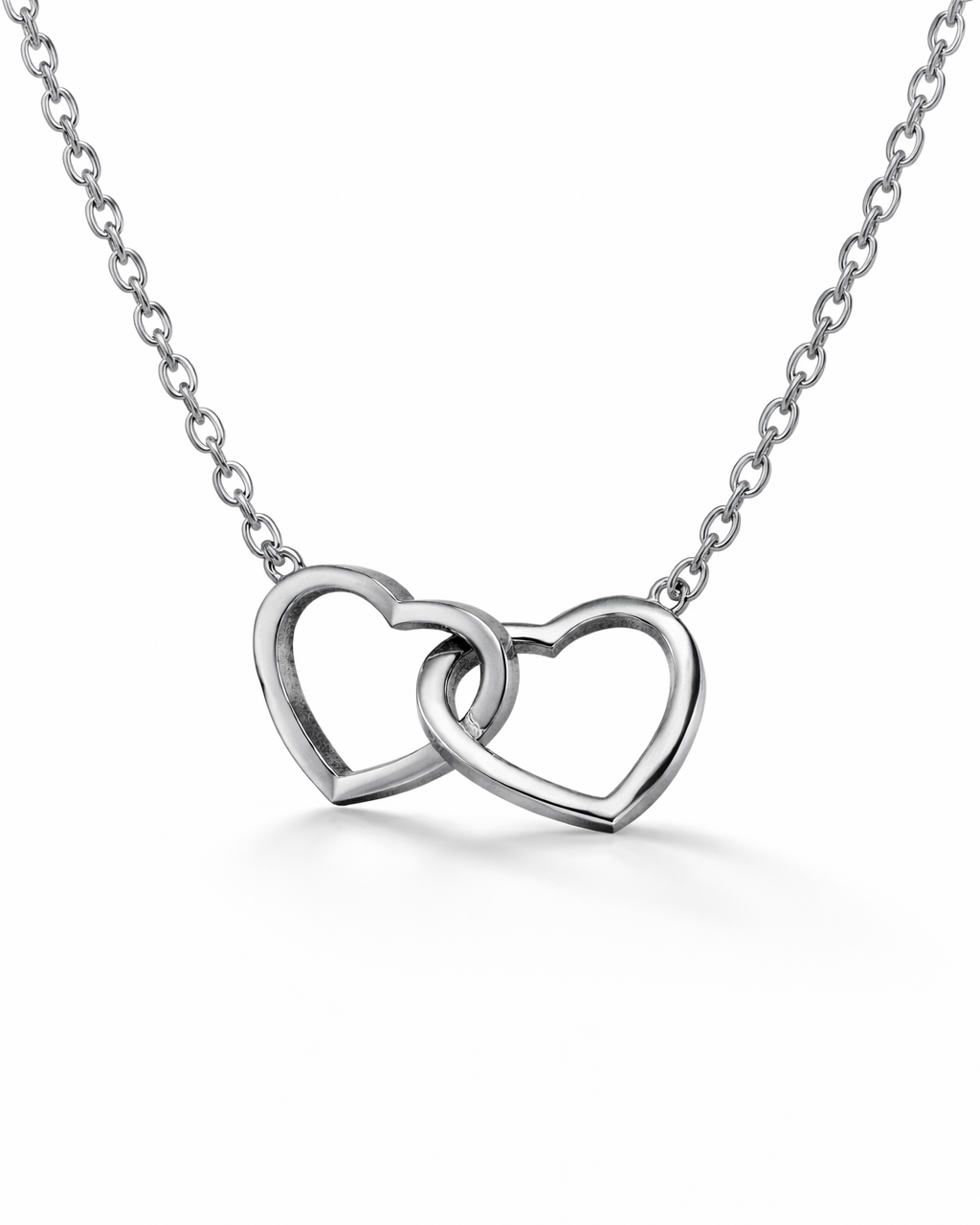 Zilverkleurige Ketting met mini Dubbele Hartjes