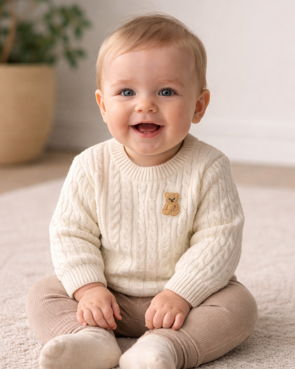 Gebreide Baby Set Beer Crème van Katoen