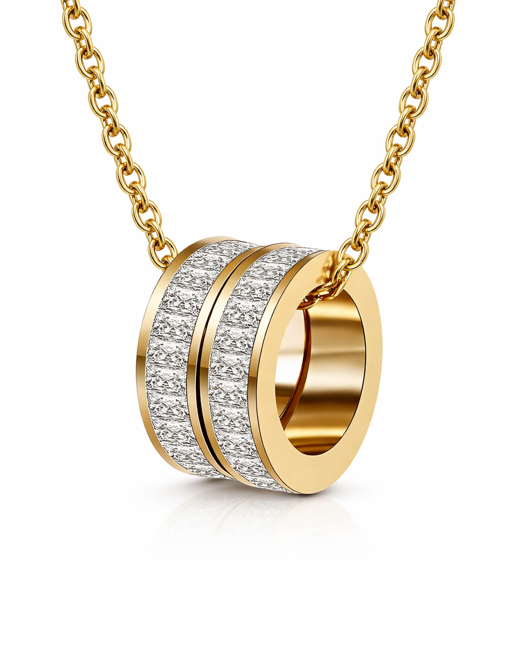 Gouden Ketting met Ring Hanger en Zirkonia