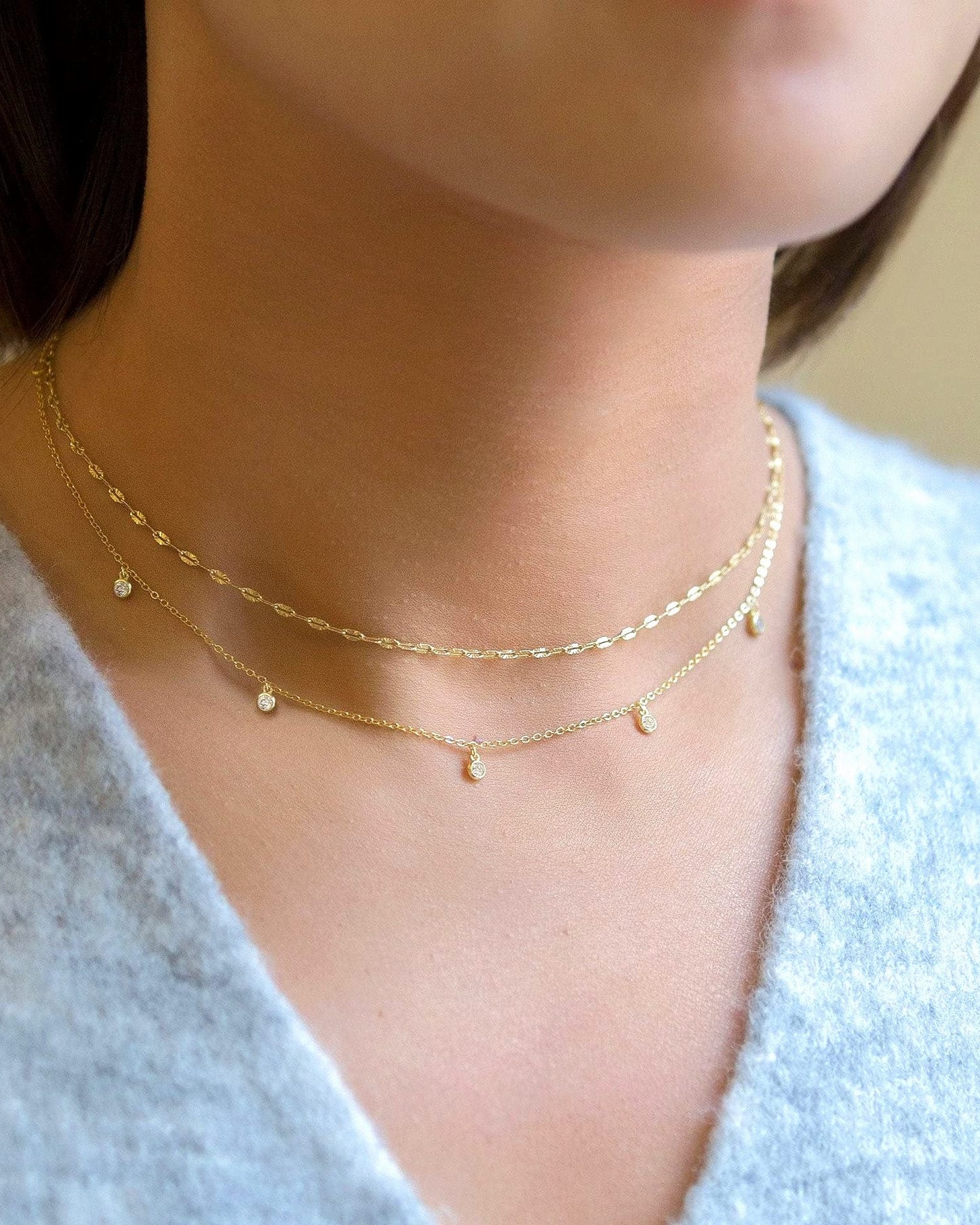 Gouden Layered Ketting met Zirkonia