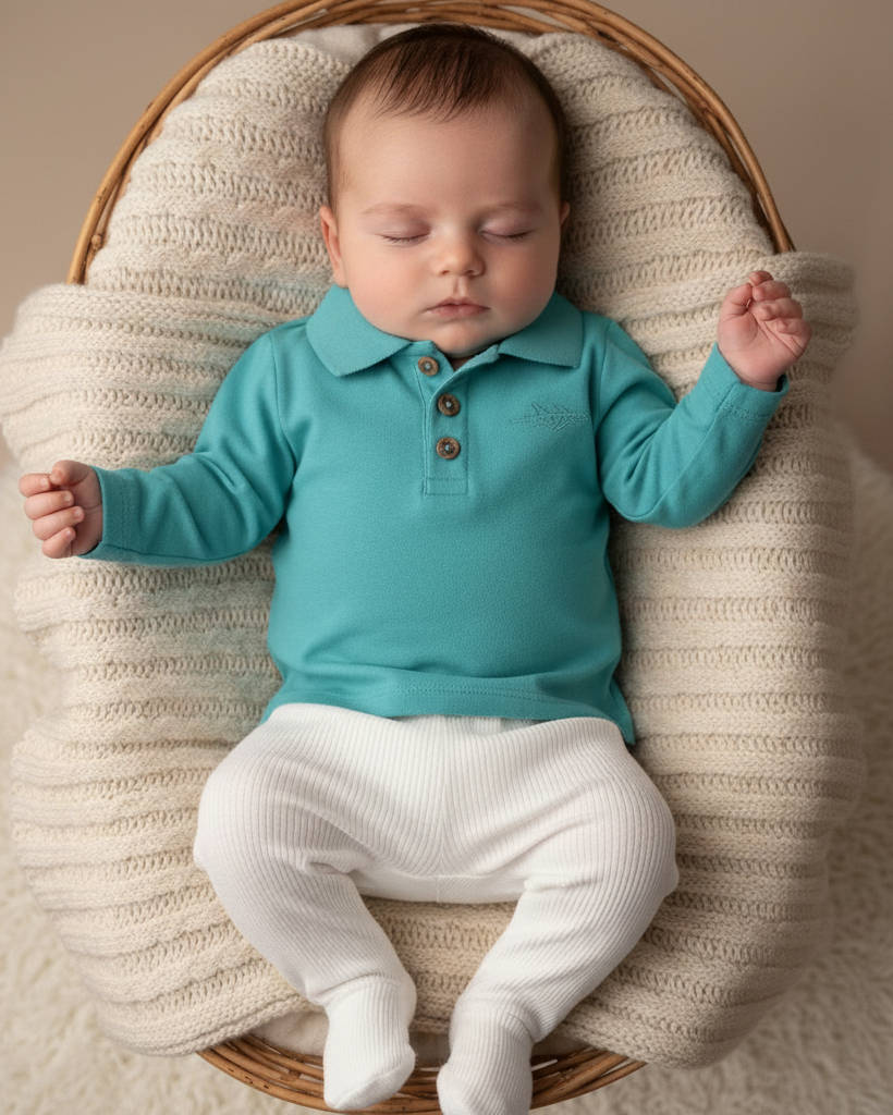 Turquoise Baby Piqué Polo met Lange Mouw Frogs & Dogs