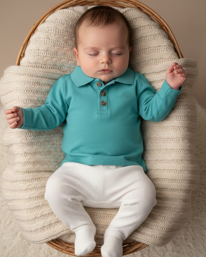 Turquoise Baby Piqué Polo met Lange Mouw Frogs & Dogs
