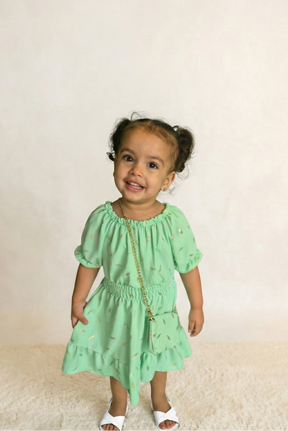 Meisjesjurk met Gouden Details en Schoudertasje